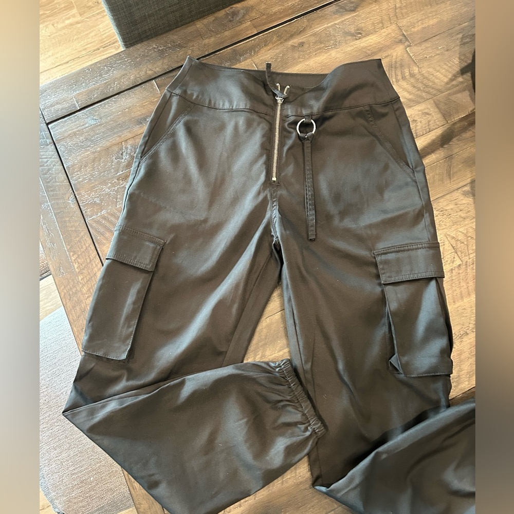 Black Satin Cargo Joggers